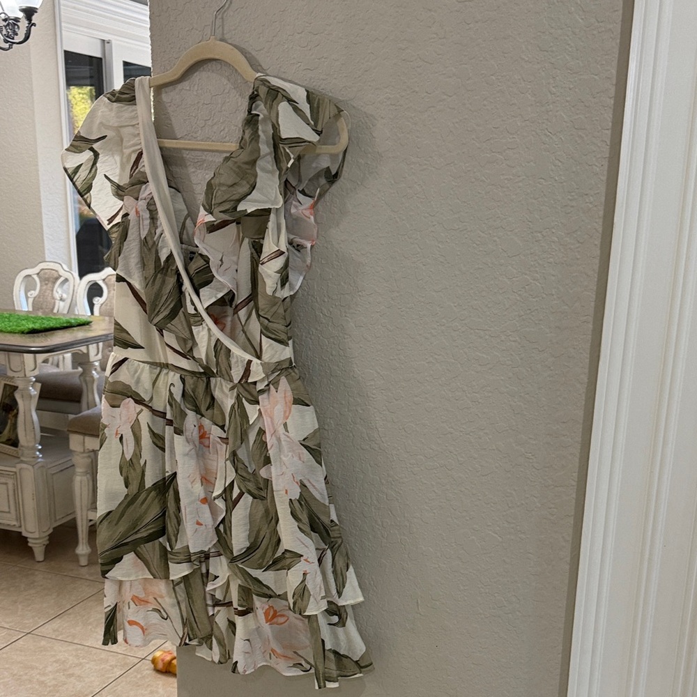 Express Asymmetrical Dress with Green and Pink Floral Design